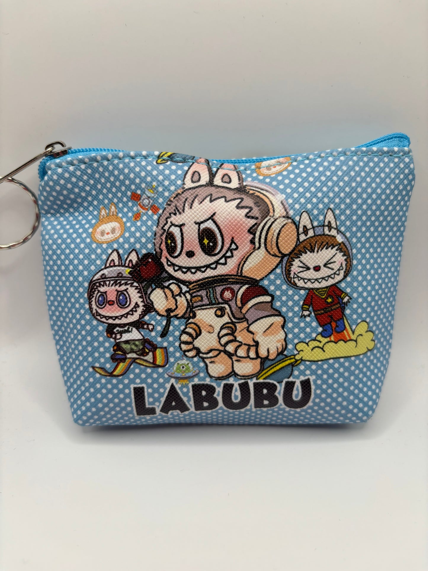 Blue Poka Dot Labubu Keychain Coin Purse