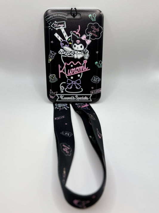 Kuromi ID Holder and Lanyard with Black background