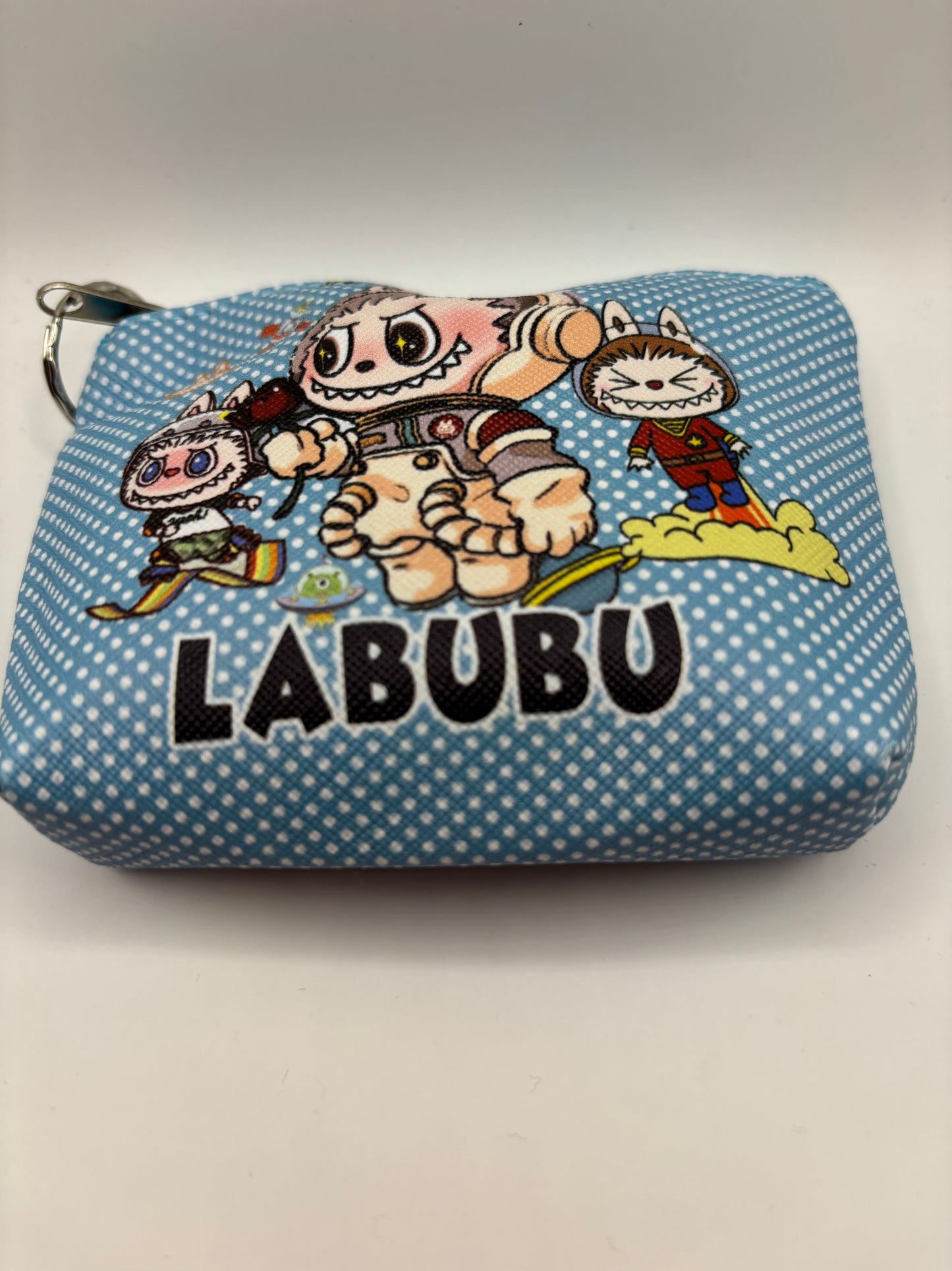 Blue Poka Dot Labubu Keychain Coin Purse