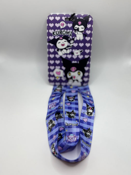 Kuromi ID Holder with Lanyard it has hearts and checker lanyard